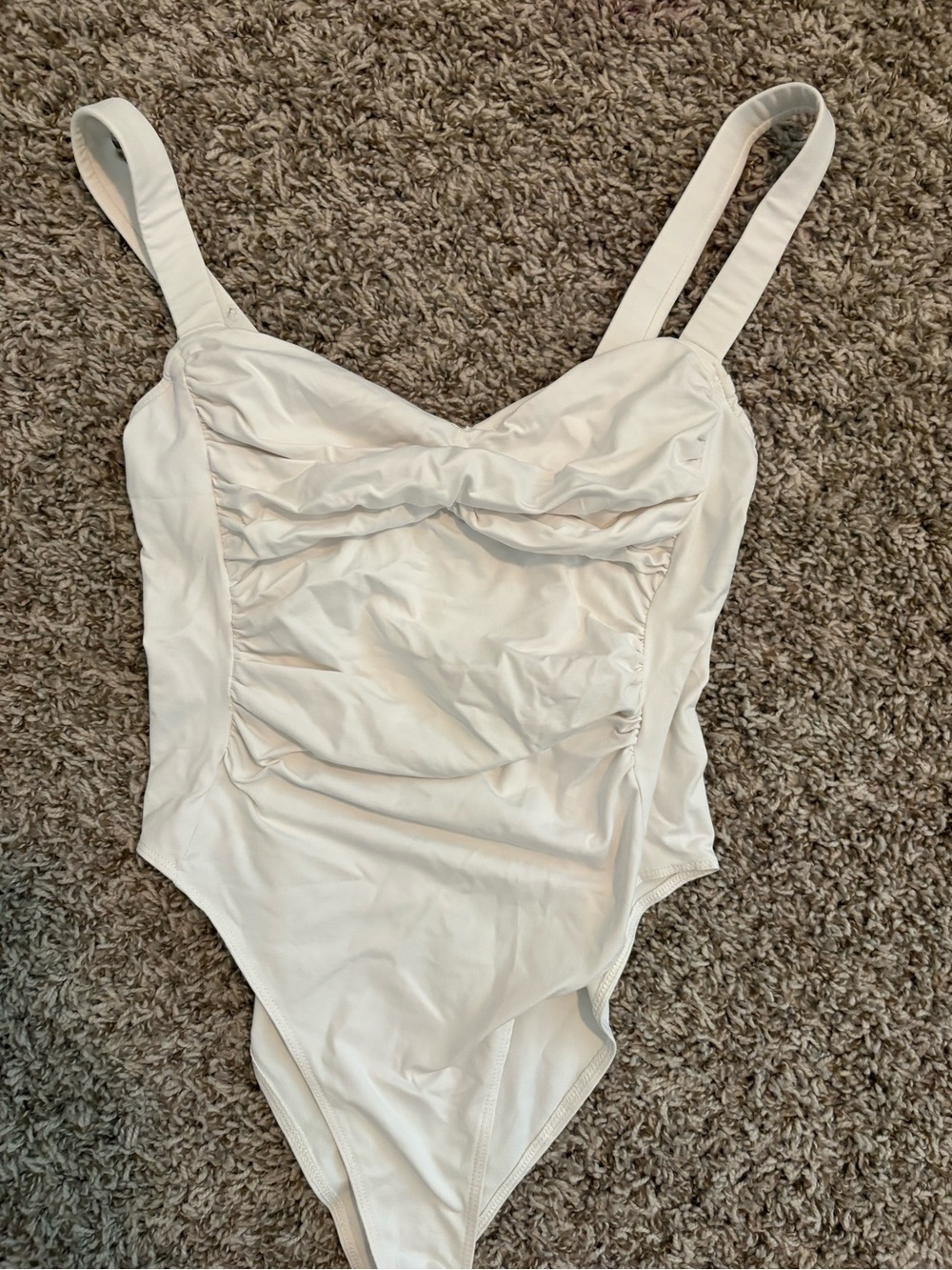 Zara White Ruched One-Piece Bodysuit